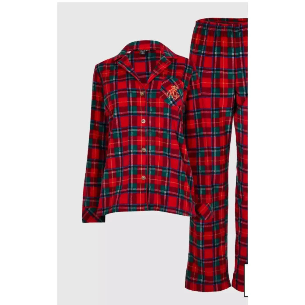 Lauren Ralph Lauren Red Plaid Fleece Pajama Set Size Medium